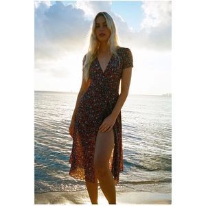 Realisation Par The Teale Silk Wrap Midi Dress, Wildflower